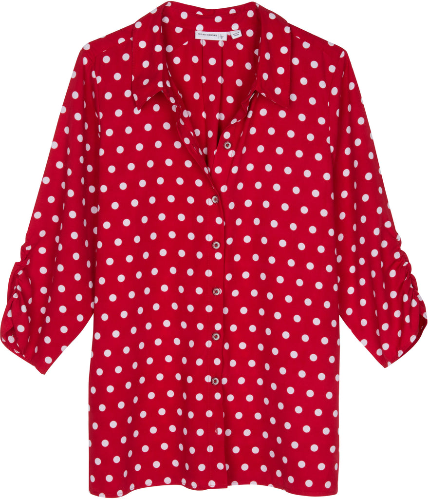 Vintage Red and White Polka Dot Print Blouse