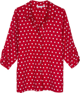 Vintage Red and White Polka Dot Print Blouse