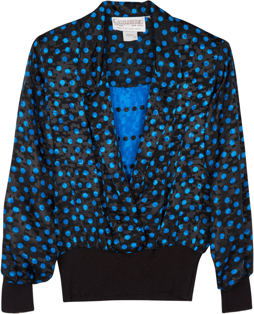 Black & Blue Vintage Polka Dot Blouse